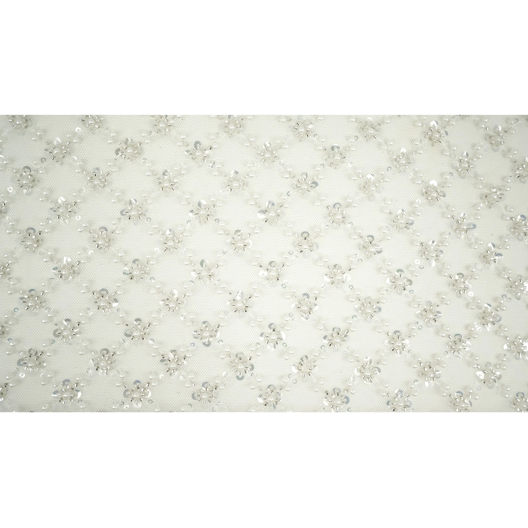 Blossom Beaded with Sequin Stretch Mesh Fabric | Blue Moon Fabrics - Image 12