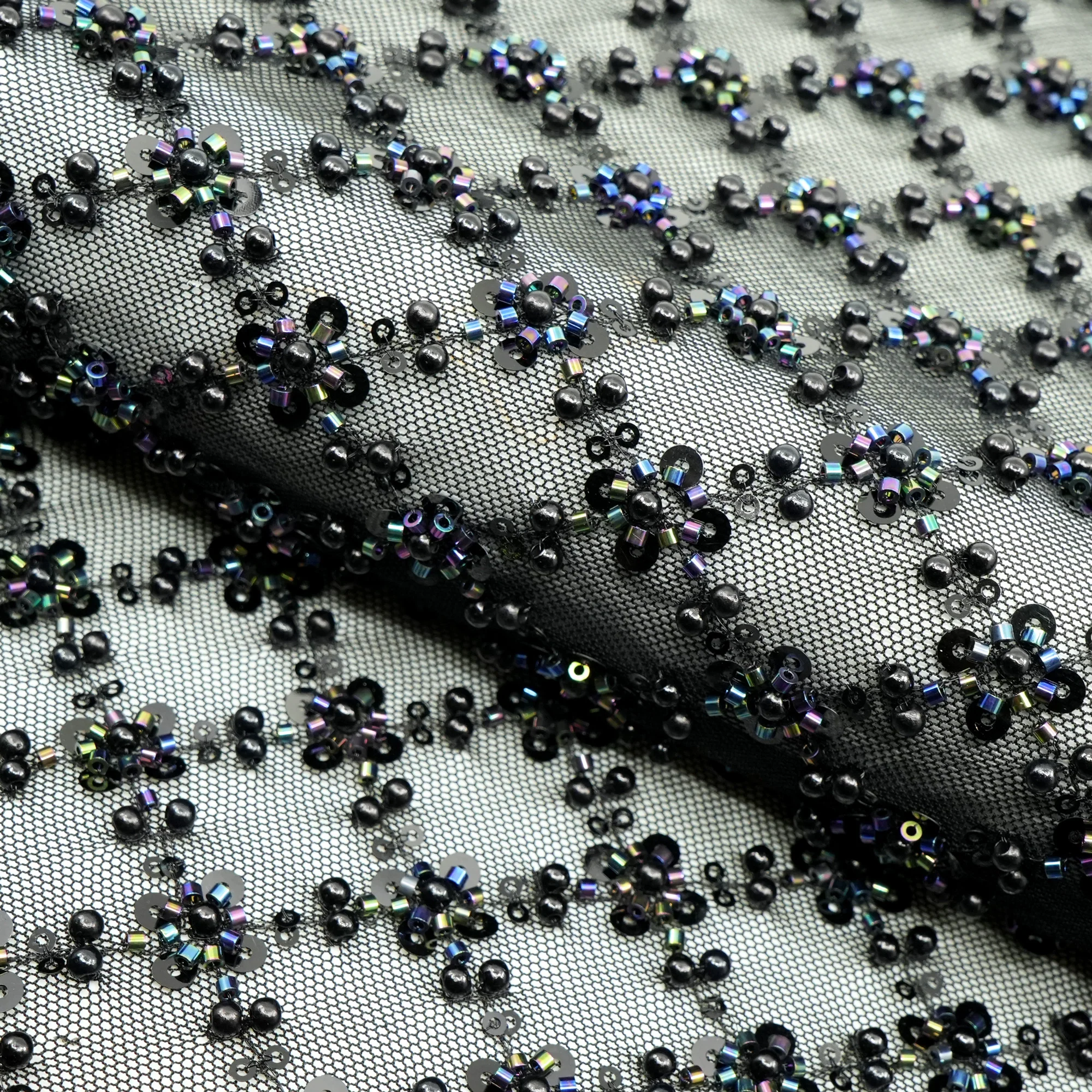 Blossom Beaded with Sequin Stretch Mesh Fabric | Blue Moon Fabrics - Image 13