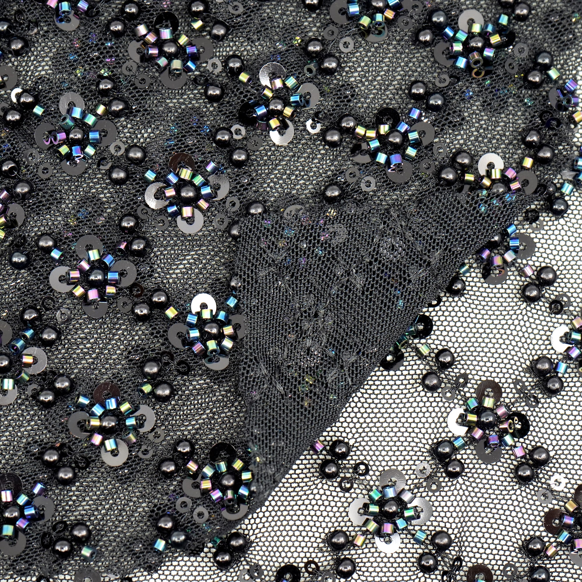 Blossom Beaded with Sequin Stretch Mesh Fabric | Blue Moon Fabrics - Image 14