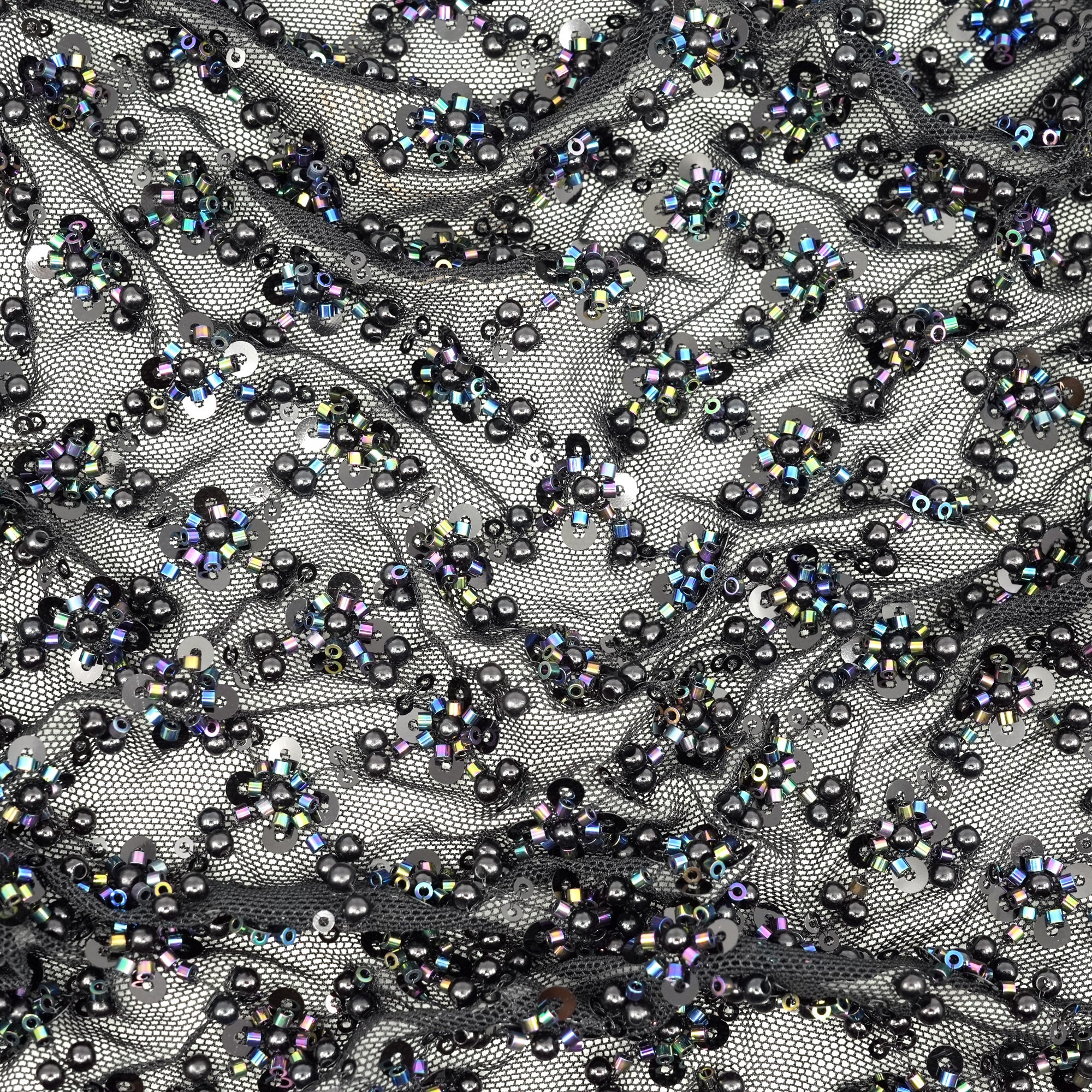 Blossom Beaded with Sequin Stretch Mesh Fabric | Blue Moon Fabrics - Image 17