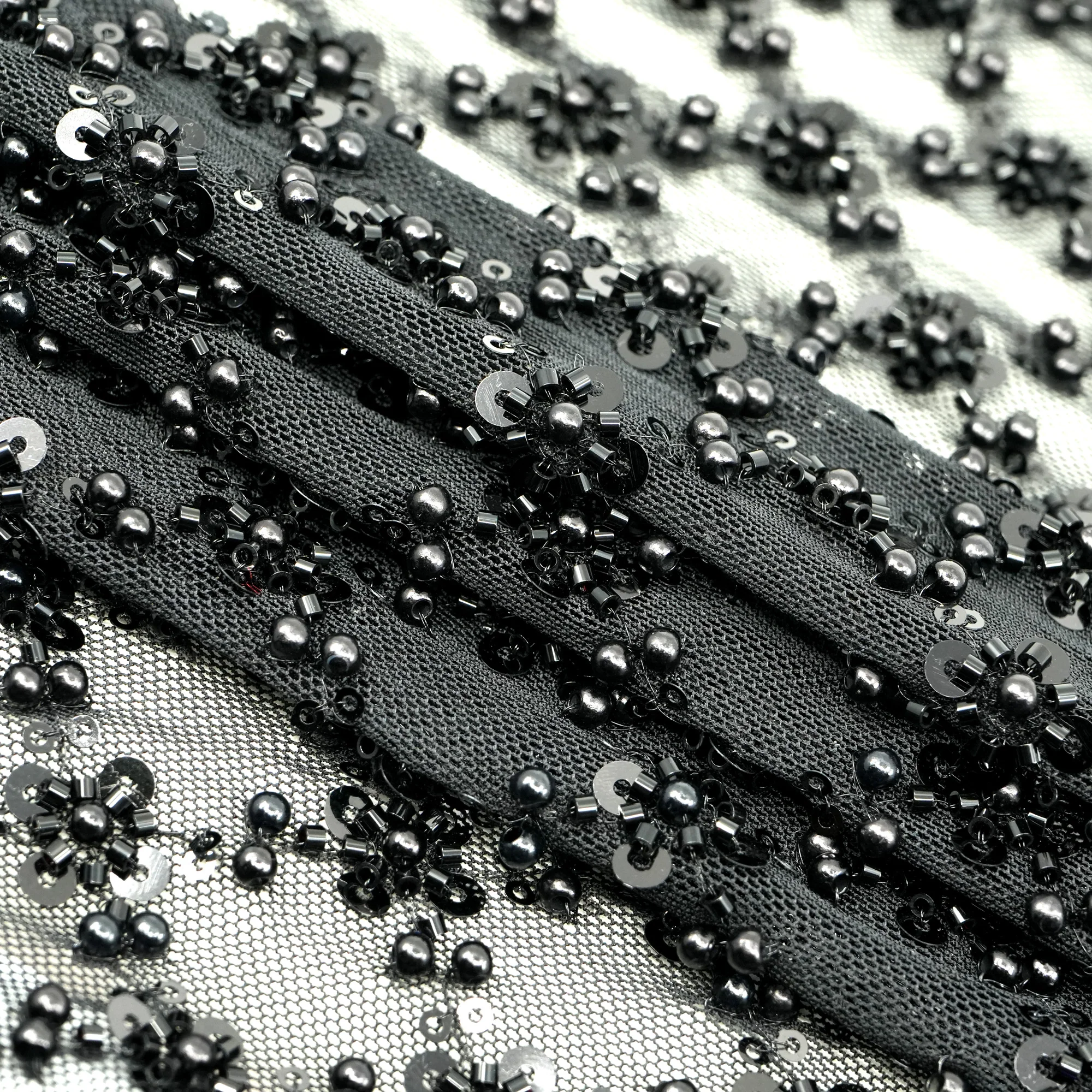 Blossom Beaded with Sequin Stretch Mesh Fabric | Blue Moon Fabrics - Image 3