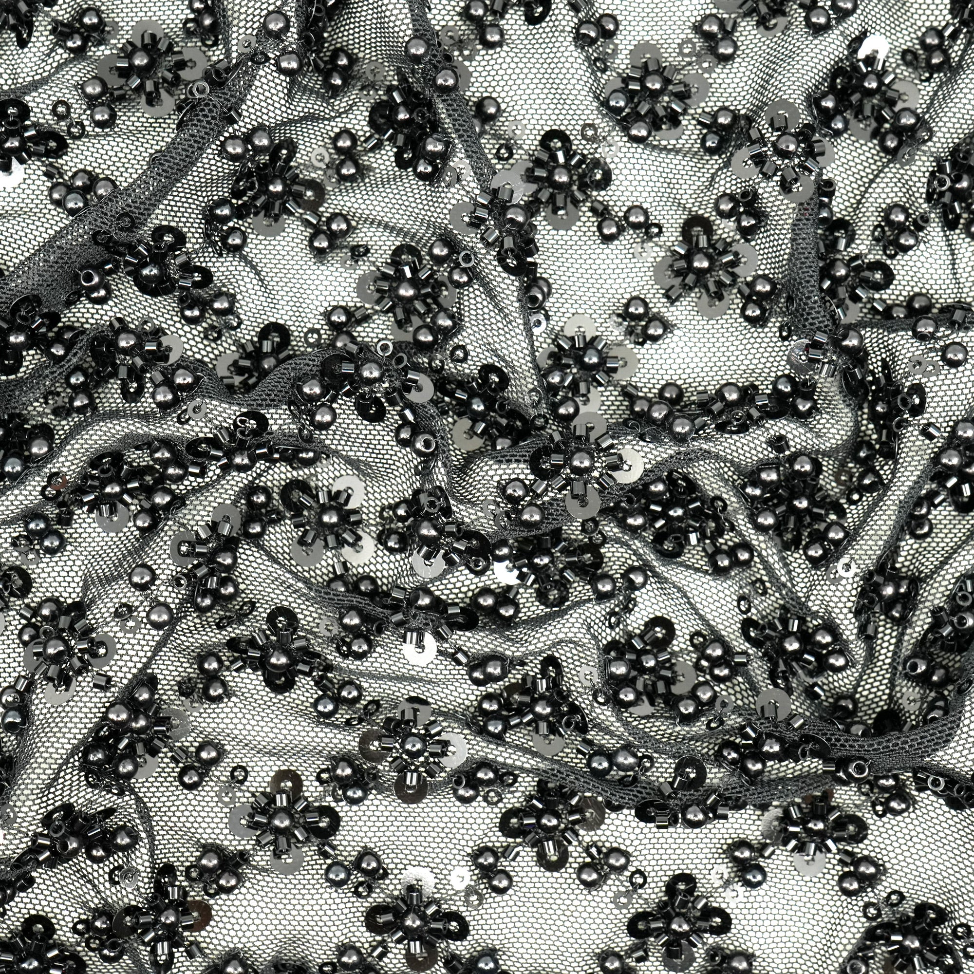 Blossom Beaded with Sequin Stretch Mesh Fabric | Blue Moon Fabrics - Image 5