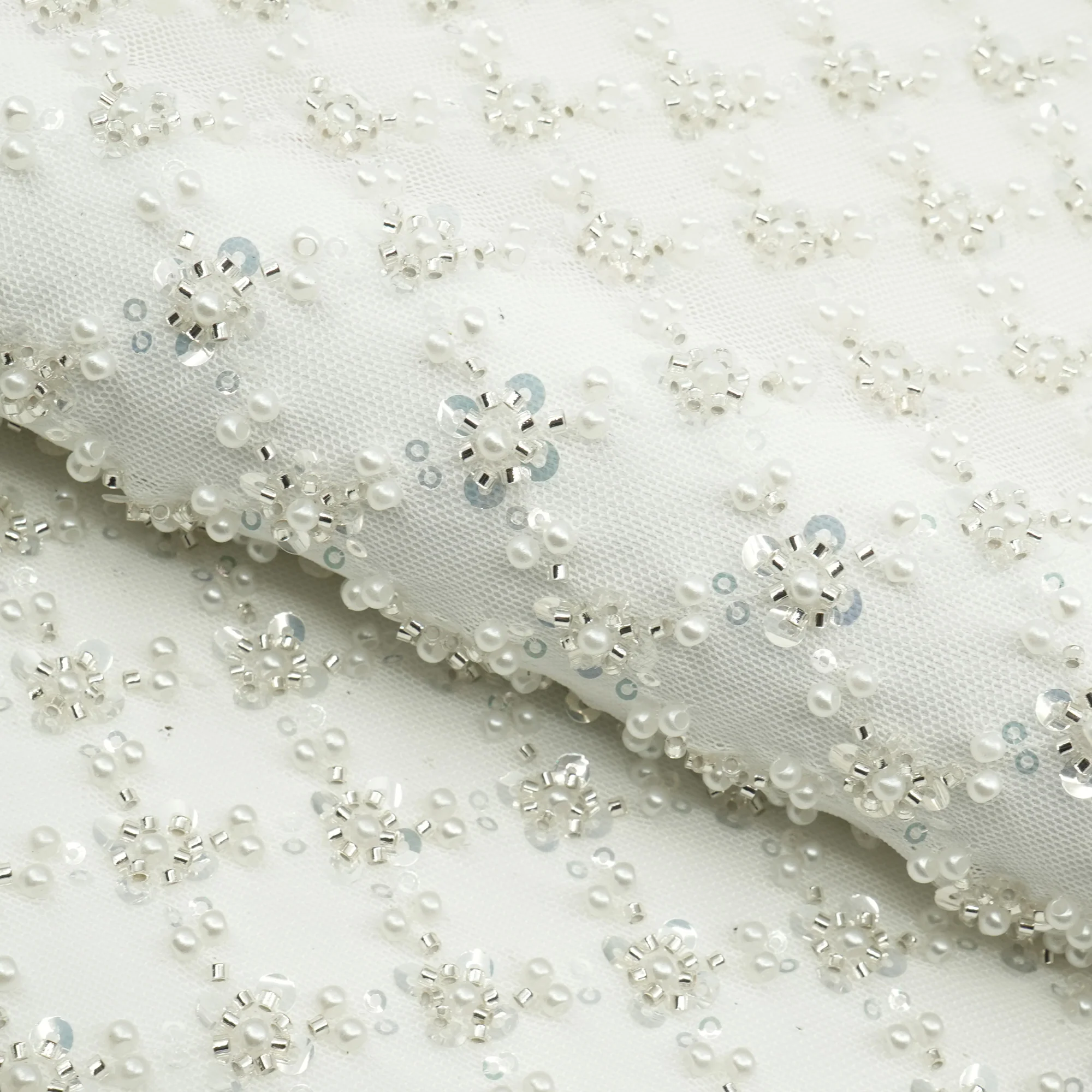 Blossom Beaded with Sequin Stretch Mesh Fabric | Blue Moon Fabrics - Image 7