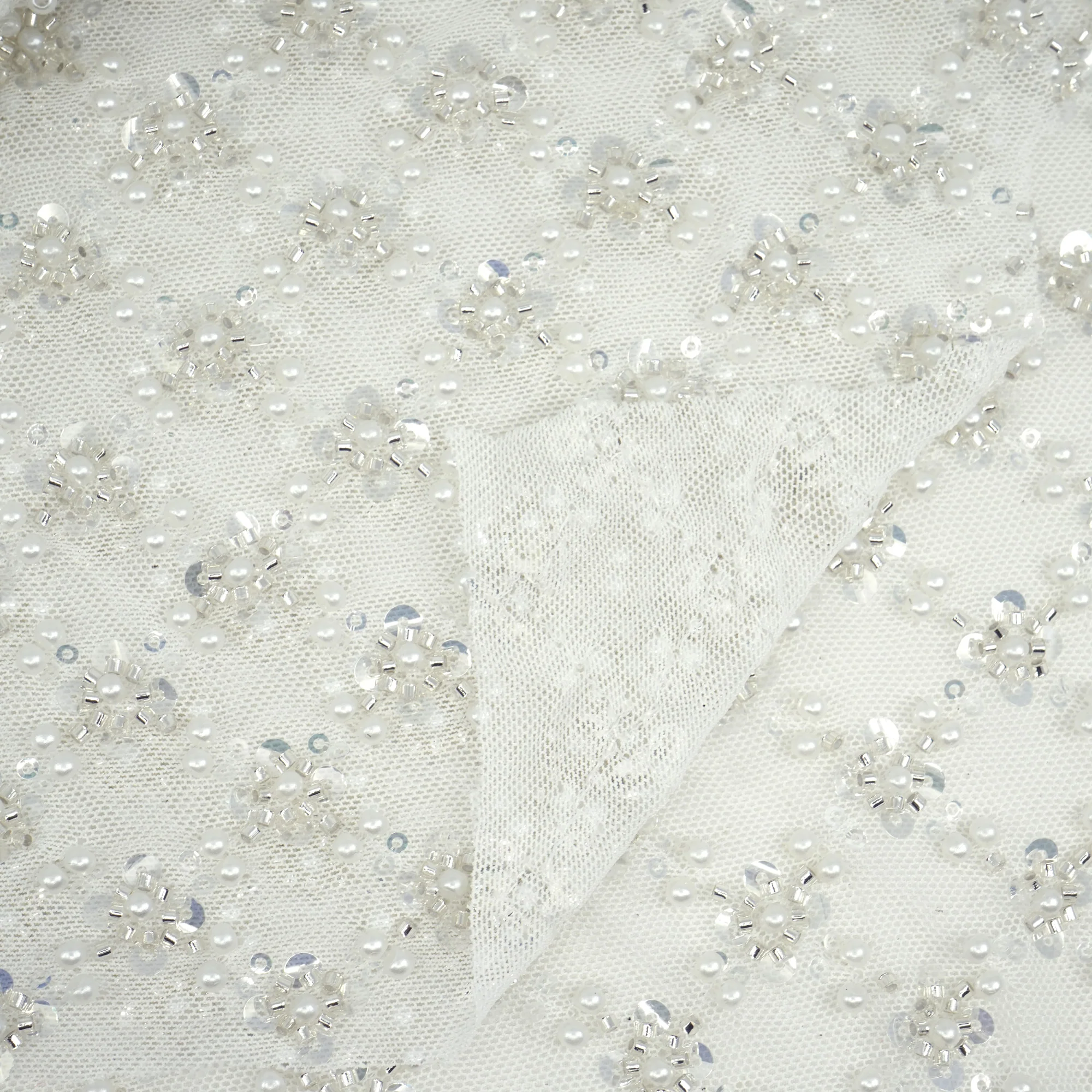 Blossom Beaded with Sequin Stretch Mesh Fabric | Blue Moon Fabrics - Image 8