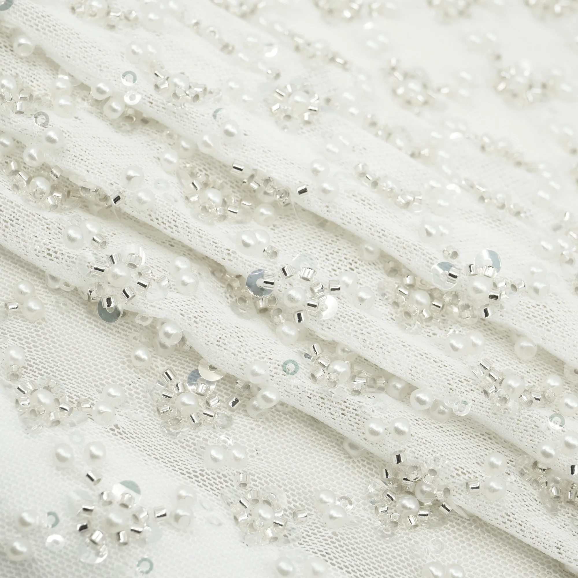 Blossom Beaded with Sequin Stretch Mesh Fabric | Blue Moon Fabrics - Image 9