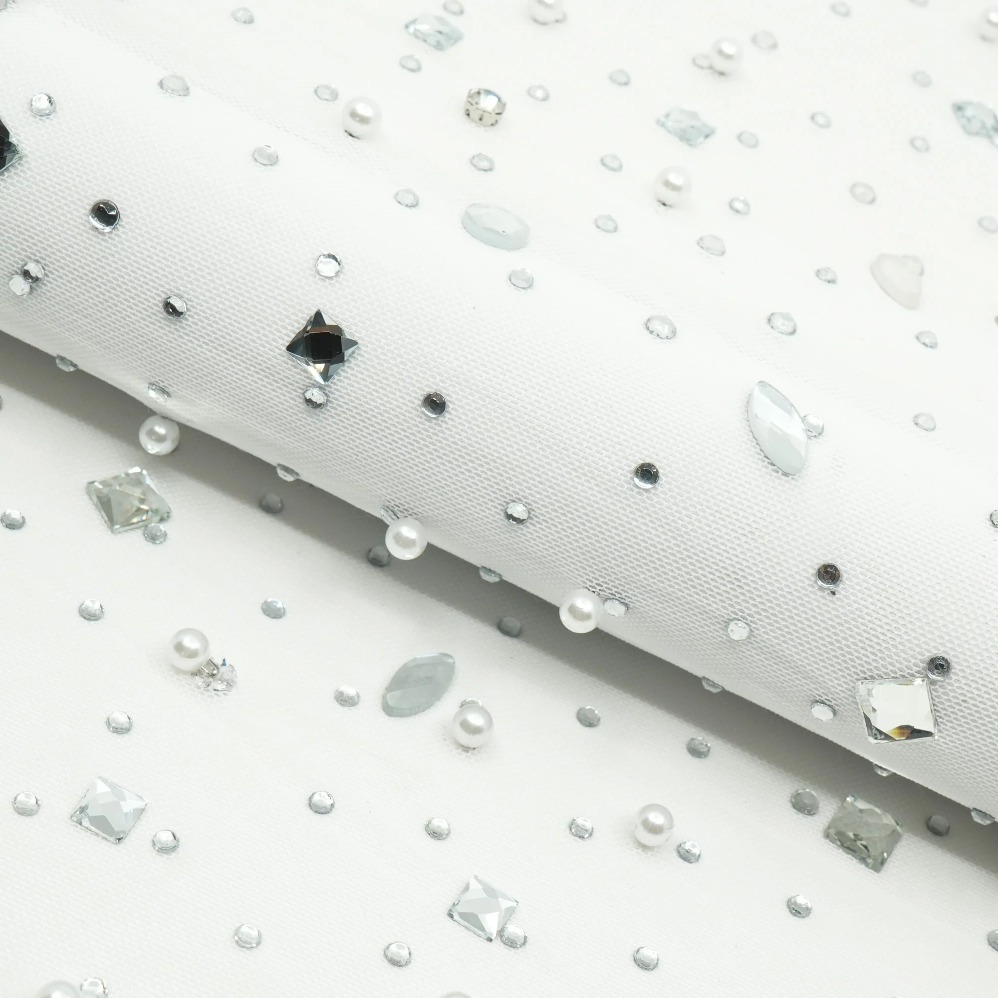 Brilliance Beaded with Rhinestone Stretch Mesh Fabric | Blue Moon Fabrics - Image 15