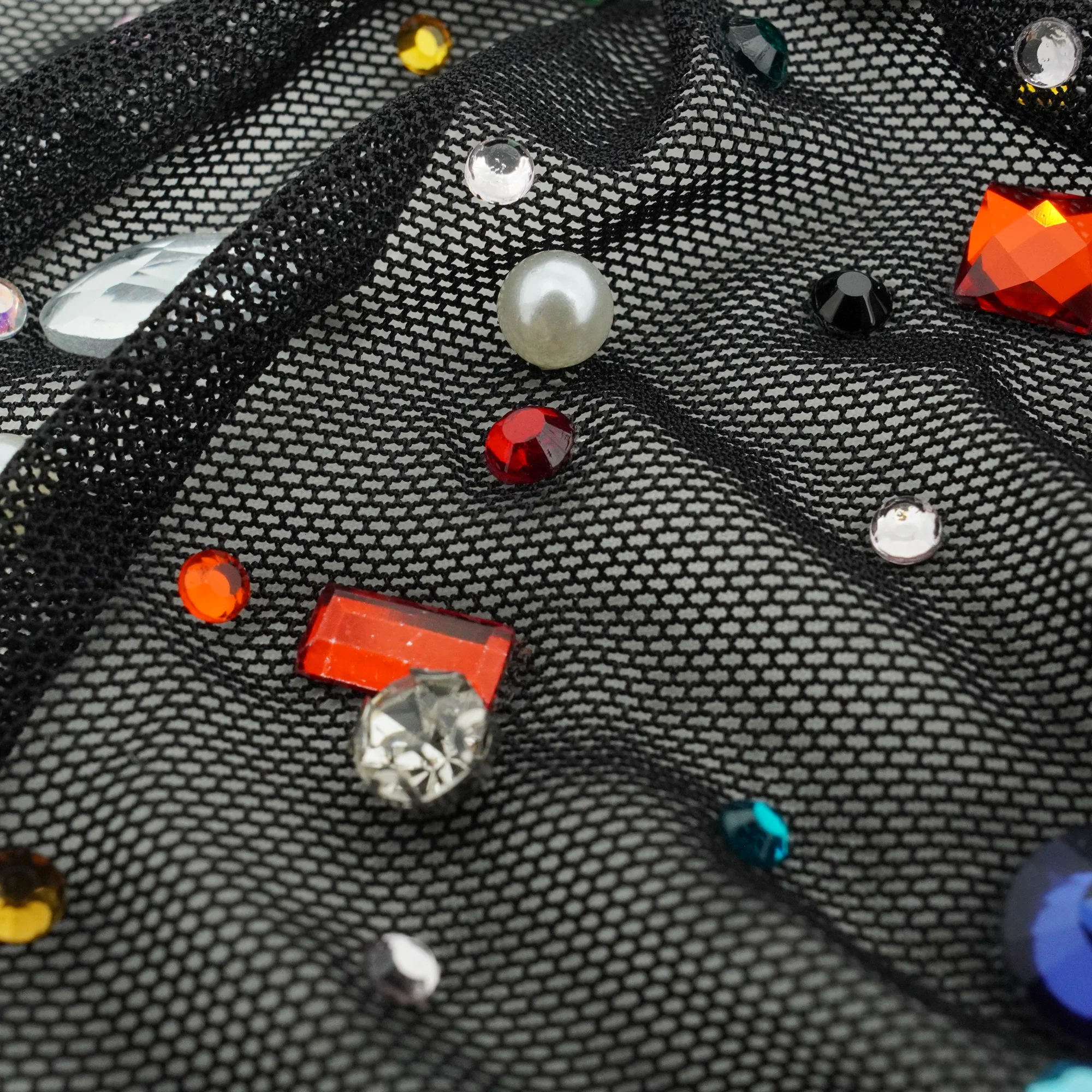 Brilliance Beaded with Rhinestone Stretch Mesh Fabric | Blue Moon Fabrics - Image 3