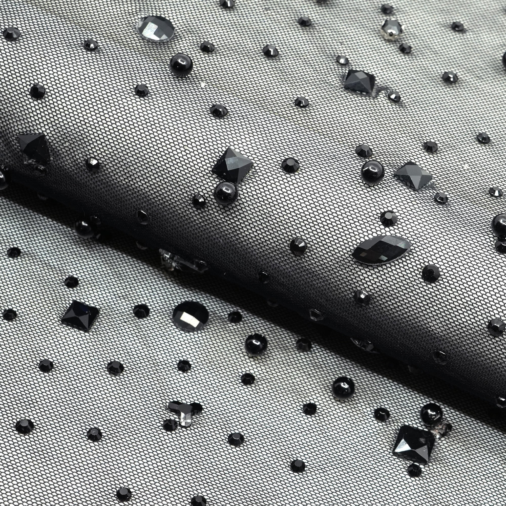 Brilliance Beaded with Rhinestone Stretch Mesh Fabric | Blue Moon Fabrics - Image 5