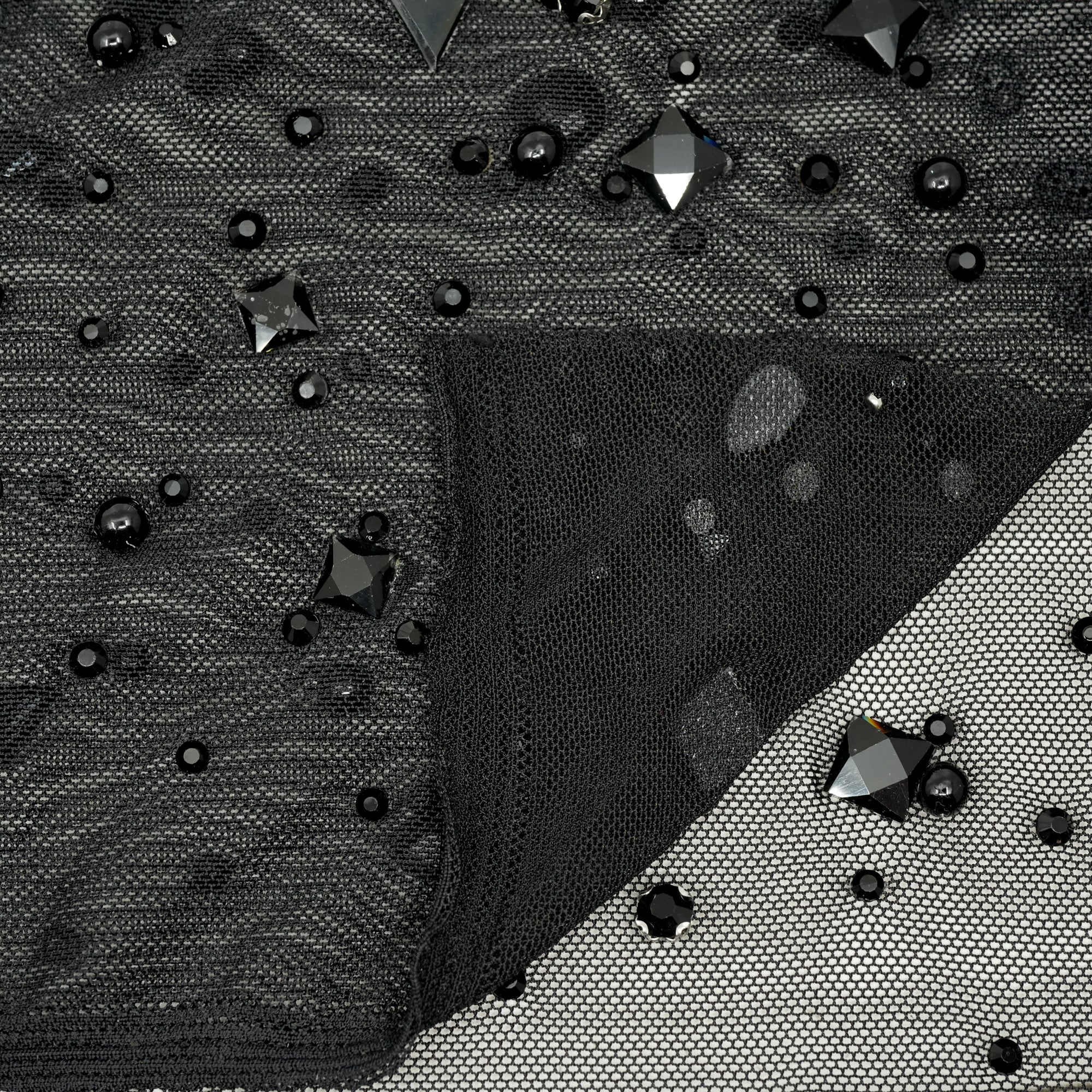 Brilliance Beaded with Rhinestone Stretch Mesh Fabric | Blue Moon Fabrics - Image 6