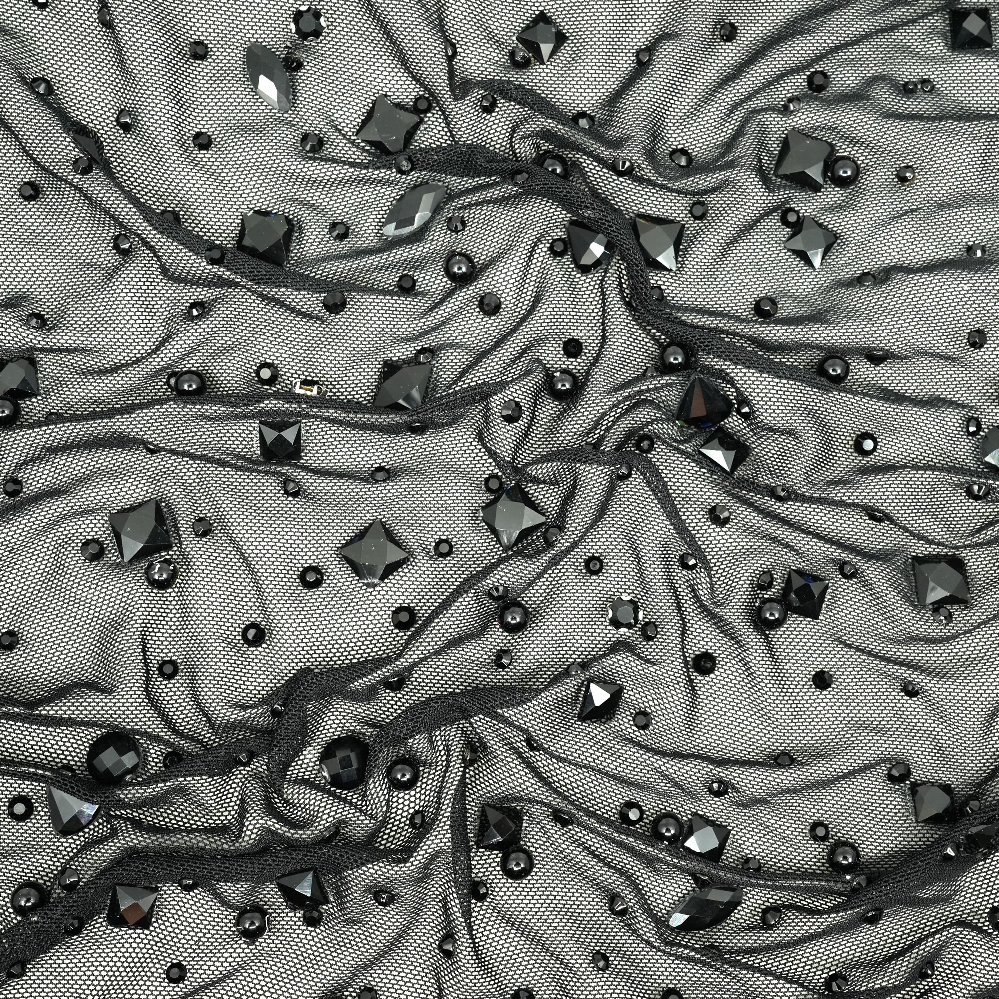 Brilliance Beaded with Rhinestone Stretch Mesh Fabric | Blue Moon Fabrics - Image 7