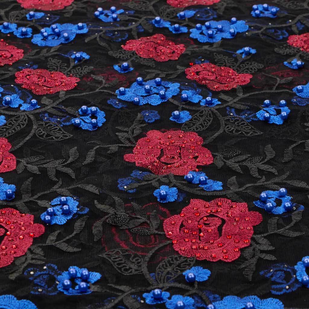 Rose and Vine Embroidered Mesh Fabric | Blue Moon Fabrics - Image 6